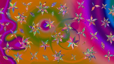 Düz Çiçek Elementleri Tasarımı. Renkli Bahar Teması eskiz kalıbı. Çocuk stili. Çiçekli çizim raster arkaplanı.