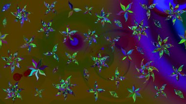 Modern çiçek arkaplanı. Parlak renkli çiçekleri olan ve kahverengi ve yeşil renkli yaprakları olan harika bir çiçek deseni. Moda baskıları için zarif bir şablon. Halk stili.