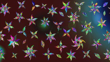 Klasik çiçek tasarımı elementleri. Kahverengi ve mavi kıvırcık çiçekler kahverengi ve mavi renklerde şekillenir. Raster illüstrasyonu.