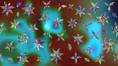 Tekstil tasarımı için mavi ve yeşil renkli geleneksel halk çiçekleri. Üzerinde gelincikler ve vadi zambakları olan renkli çiçek desenli nakış..