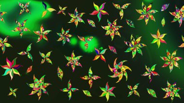 Raster illüstrasyonu. Çiçek desenli çizim. Asya tekstil tarzında. Gri ve yeşil renkli çiçekler. Raster illüstrasyonu.