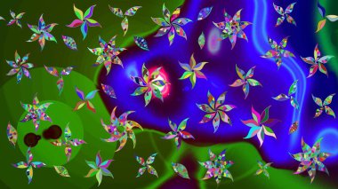 Yeşil ve mavi lale çiçekli Raster eskiz deseni. Doğal kozmetik ürünleri, parfüm, çiçekçi dükkanı için bahar ihalesi tasarımı. Karşılama ya da düğün geçmişi olarak kullanılabilir. Paket kağıdı için en iyisi..