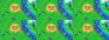 Arkaplan dokusu, duvar kağıdı, yeşil ve mavi renkli çiçek teması. Soyut etnik raster çizim kalıbı. Kabile sanatı boho baskısı, klasik çiçek arkaplanı.