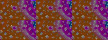 Raster illüstrasyonu. Şirin çiçekli eskiz deseni ve kahverengi ve mor renkli yapraklar, suluboya çiçek deseni, duvar kağıdı, kart veya kumaş için fayanslı.