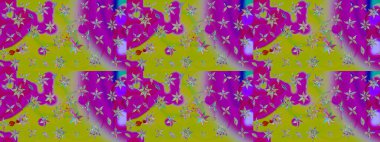 Düz Çiçek Elementleri Tasarımı. Güzel kumaş deseni. Raster Illustrasyon 'daki Çiçek Deseni' nin son moda çizimi. Renkli Yaz Teması çizim şablonu.