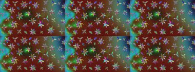 Hediye ambalaj kağıdı, tebrik kartları, posterler ve pankart tasarımı. Raster düz çiçek çizim deseni. Kahverengi ve yeşil renkte çiçekler.