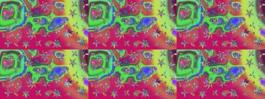 Küçük çiçekli basit bir çiçek çizimi. Moda baskısı, albüm, ambalaj kağıdı ve duvar kağıdı için zarif dekoratif süslemeler. Raster illüstrasyonu. Yeşil ve pembe renkli şirin çiçekler..