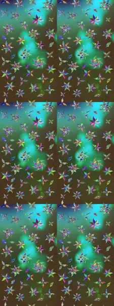 Küçük çiçekteki sevimli çiçek deseni. Yeşil ve kahverengi renkli çiçekler. Raster illüstrasyonu.