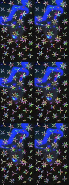 Raster illüstrasyonundaki çiçek desenli çizim. Gri ve mavi renkte çiçekler.