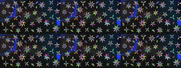 Raster illüstrasyonundaki çiçek desenli çizim. Gri ve mavi renkte çiçekler. Renkli Yaz Temalı eskiz kalıbı. Düz Çiçek Elementleri Tasarımı.