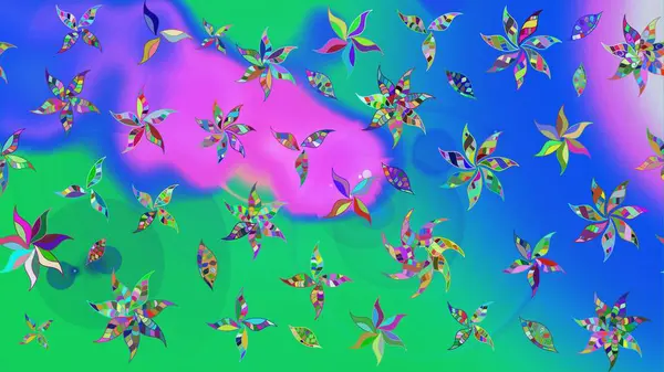 Mavi ve yeşil renkli çiçekler. Renkli mavi ve yeşil çizim kalıpları. Doodle tarzı. Tekstil ve kapak tasarımı için mükemmel. Elle çizilmiş sonbahar çiçeği deseni..