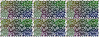 Çok renkli, zarif küçük çiçekler ve gri renkli komik böcekler, raster desen, illüstrasyon.