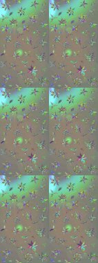 Nakış desenli çiçek deseni. Renkli grunge, soyut arkaplanı kolonya ve bej çiçekleriyle süslüyor. İzler, kumaş, duvar kağıtları, tekstil için raster dokusu.