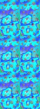 Küçük çiçekteki sevimli çiçek deseni. Mavi ve yeşil renkte çiçekler.