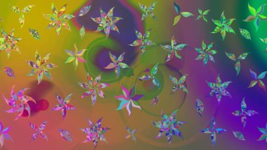 Raster illüstrasyonu. Klasik çiçek tasarımı elementleri. Yeşil ve kahverengi kıvırcık çiçekler yeşil ve kahverengi renklerde.