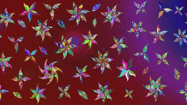 Eskiz arkaplan modeli. Raster illüstrasyonu. Kırmızı ve mor renkli yapraklı yabani çiçekler. Suluboya, elle çizilmiş.