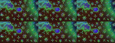 Raster illüstrasyonu. Robot resim. Şirin çiçek elementleri. Kahverengi ve yeşil renkte çiçekler.