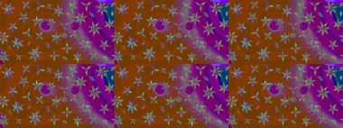 Raster illüstrasyonu. Şirin çiçekli eskiz deseni ve kahverengi ve mor renkli yapraklar, suluboya çiçek deseni, duvar kağıdı, kart veya kumaş için fayanslı.