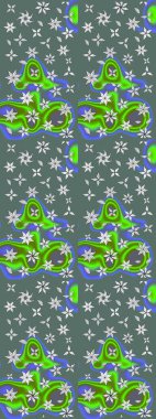 Tarafsız ve yeşil renklerde çiçekler. Raster illüstrasyonu. Raster illüstrasyonu. Çiçek desenli çizim. Asya tekstil tarzında.