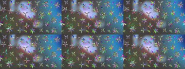 Raster suluboya çiçek deseni, narin çiçekler, mavi ve gri çiçekler, tebrik kartı şablonu. Raster Güzel kumaş deseni.