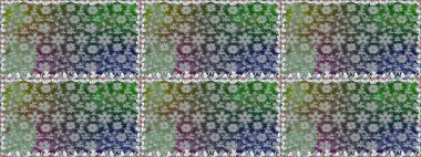 Çok renkli, zarif küçük çiçekler ve gri renkli komik böcekler, raster desen, illüstrasyon.