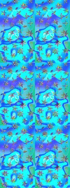 Küçük çiçekteki sevimli çiçek deseni. Mavi ve yeşil renkte çiçekler.