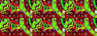 Eskiz arkaplan modeli. Kırmızı ve yeşil yapraklı yabani çiçekler. Raster illüstrasyonu. Suluboya, elle çizilmiş.