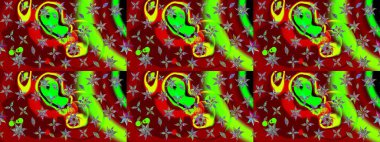 3D çiçekler, eskiz. Kırmızı ve yeşil renklerde. Raster illüstrasyonu.