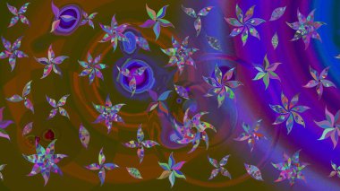 Suluboya çiçekli çiçek deseni. Kahverengi ve mor renkli Asya tekstili. Raster illüstrasyonu.