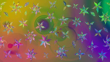 Raster illüstrasyonu. Küçük çiçekli yay deseni çiz. Suluboya tarzında yeşil ve kahverengi renkler üzerine.