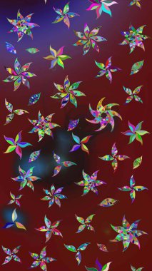 Kırmızı ve kahverengi renkte çiçekler. Asya tekstil tarzında. Çiçek desenli çizim. Raster illüstrasyonu. Raster illüstrasyonu.