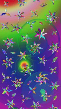 Eskiz arkaplan modeli. Raster hisseleri. Çiçekler yeşil ve maviye. Suluboya, elle çizilmiş.