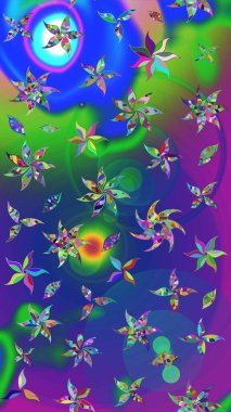 Suluboya, elle çizilmiş. Raster illüstrasyonu. Eskiz arkaplan modeli. Mavi ve yeşil yapraklı yabani çiçekler.