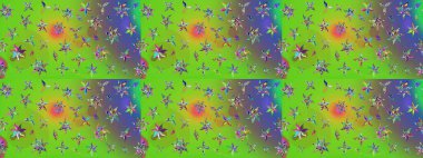 Gömlek, arka plan modelini çiz. Yeşil ve mor renkli çiçekler. Tropik çiçekler.