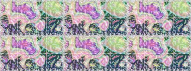 Çiçek duvar kâğıdı. Raster illüstrasyonu. Tarafsız ve mavi renklerde şirin tekstil tarzında. Çiçek arkaplan. Renkli, pürüzsüz desen.