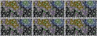 Sevimli çiçek raster deseni. Düz Çiçek Elementleri Tasarımı. Renkli Bahar Temalı Kusursuz Arkaplan. Gri ve siyah renkte çiçekler.