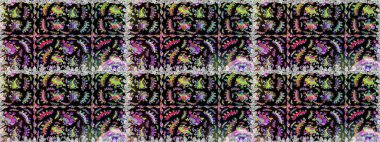 Raster illüstrasyonu. Siyah ve nötr renklerde siyah ve nötr papatyalar deseni. Siyah ve nötr renklerde.