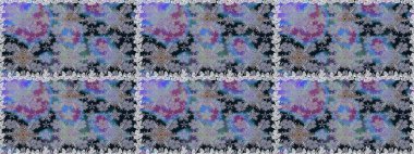 Raster illüstrasyonunda kusursuz çiçek deseni. Gri ve mavi renkte çiçekler.