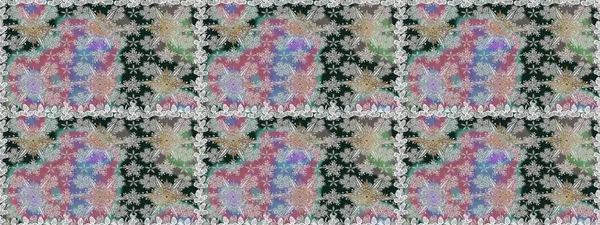 Gri ve nötr renklerde Asya tekstil tarzında. Raster illüstrasyonu. Çiçeklerle suluboya desenleri.