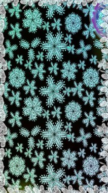 Retro tekstil tasarım koleksiyonu. Çiçekli ipek eşarp. El çizimi çiçek unsurları olan soyut, dikişsiz raster deseni. 1950-1960 motifleri. Siyah ve mavi üzerine siyah ve mavi.