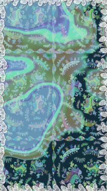 Çiçekli karalama şeklinde Raster çiçek deseni. Mavi ve yeşil renkli çiçekler. Nazik, narin çiçek arkaplanı.