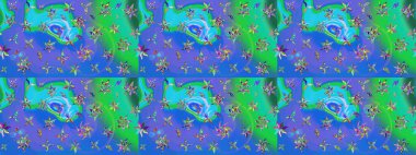 Mavi ve yeşil renkli çiçekler. Kumaş desenli papatya çiçekleri ayrıntıları.