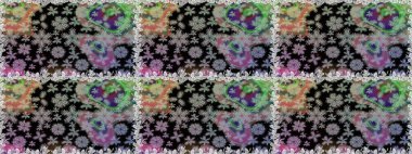 Çiçekli zambaklar kusursuz bir arka plan. Parlak çiçekli kolaj çiçekleri gri ve siyah. Çiçek tasarımı için inanılmaz kolaj cennet tarzı..