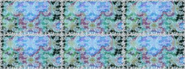 Raster illüstrasyonu. Raster illüstrasyonu. Kusursuz çiçek deseni. Mavi ve nötr renklerde çiçekler. Asya tekstil tarzında.