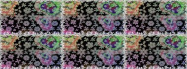 Çiçekli zambaklar kusursuz bir arka plan. Parlak çiçekli kolaj çiçekleri gri ve siyah. Çiçek tasarımı için inanılmaz kolaj cennet tarzı..