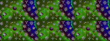 Düz Çiçek Elementleri Tasarımı. Renkli Bahar Teması eskiz kalıbı. Yeşil ve mavi renkte çiçekler. Raster illüstrasyonunda çiçek deseni çizimi.