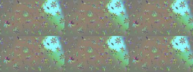 Şirin çiçekli eskiz deseni ve gri ve bej renkli yapraklar, suluboya çiçekli desen, duvar kağıdı, kart ya da kumaş için fayanslı. Raster illüstrasyonu.