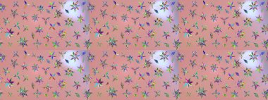 Raster illüstrasyonu. Tekstil veya kitap kapakları, imalat, duvar kağıtları, baskı, hediye paketi ve yapıştırma kitabı için çiçek eskizi geçmişi. Küçük ölçekli çiçeklerdeki basit sevimli desen.