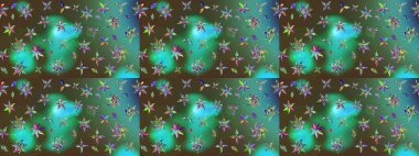 Raster illüstrasyonu. Yeşil ve mavi renkte çiçekler. Küçük çiçekte sevimli çiçek deseni var..