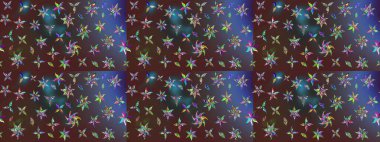 Raster Çiçek İllüstrasyonu 'nun şirin tekstili. Kahverengi ve mor renkli etnik çiçeklerle zarif bir eskiz deseni..